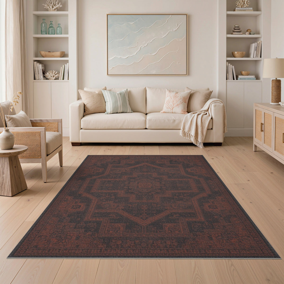 Deep Red Distressed Vintage Area Rug