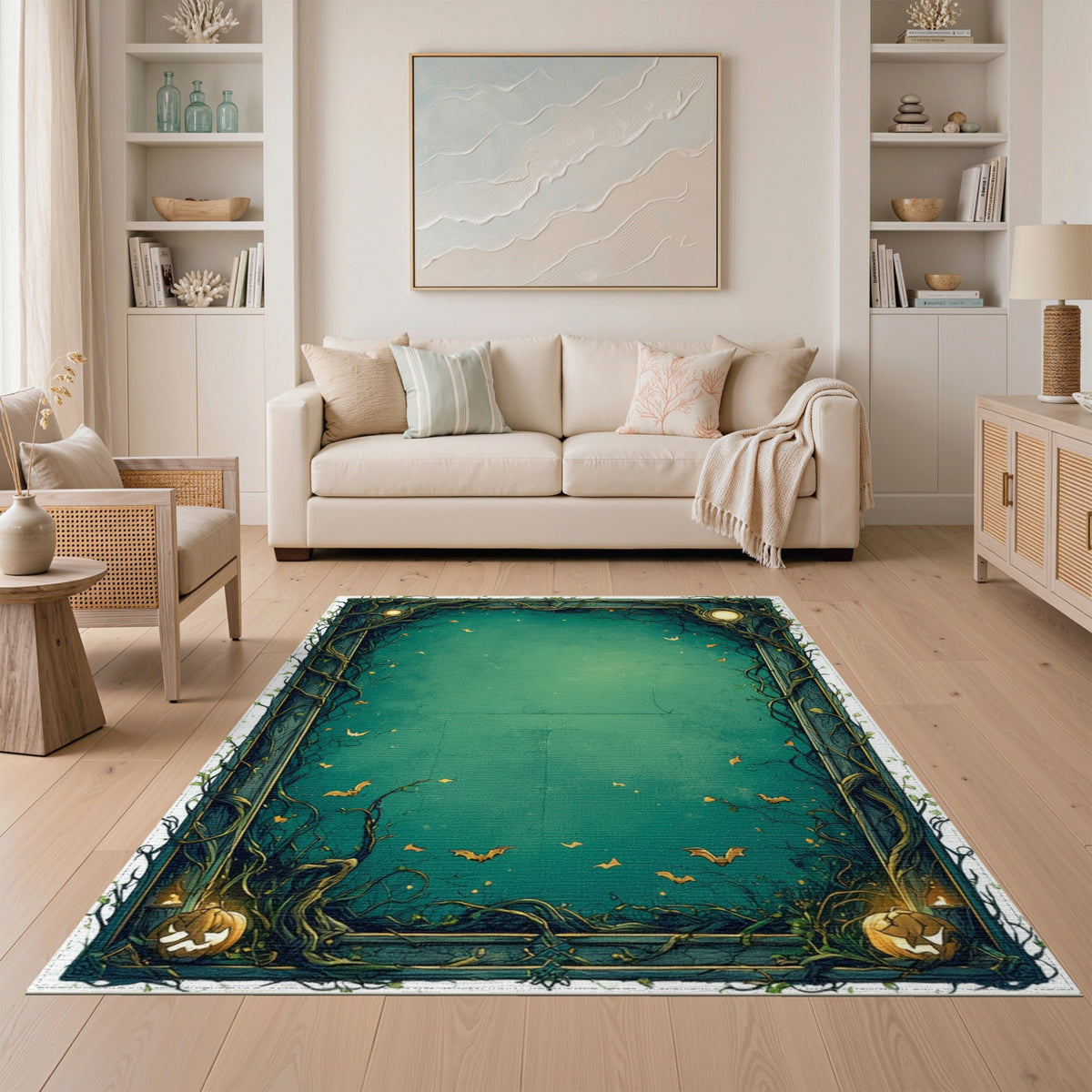 Enchanted Teal Vine Halloween Area Rug