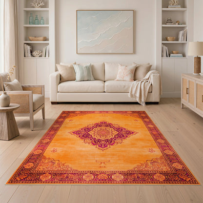 Traditional Persian Vibrant Orange Medallion Persian Area Rug