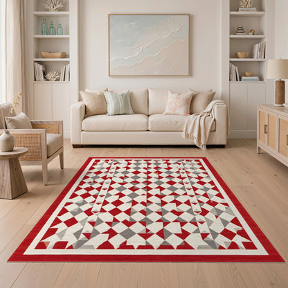 Red Grey Geometric Diamond Area Rug