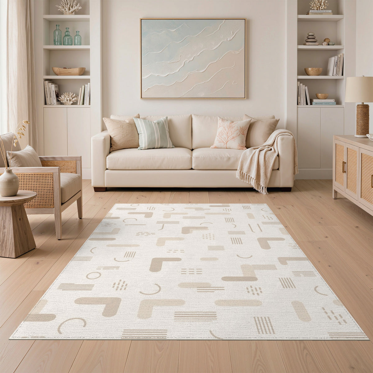 Beige Geometric Modern Area Rug