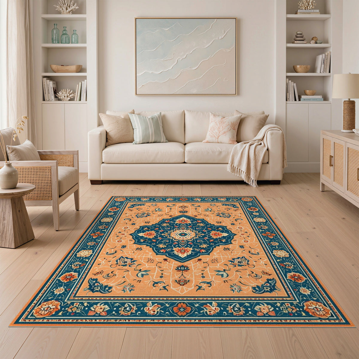 Blue and Teal Traditional Persian Blue Medallion Area Rug