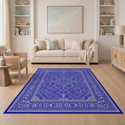 Blue Persian Floral Medallion Blue and Teal Area Rug