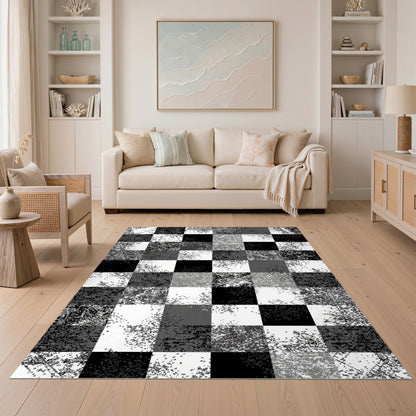 Checkered Black and White Distressed Black White Checkered Area Rug