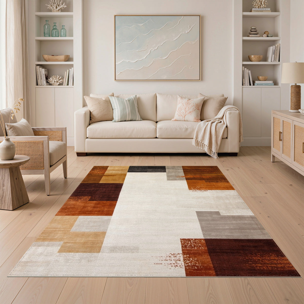 Modern Geometric Brown Tan Area Rug