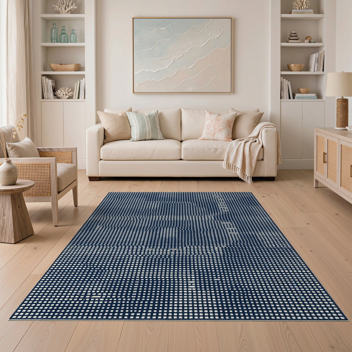 Navy Blue Geometric Dot Area Rug