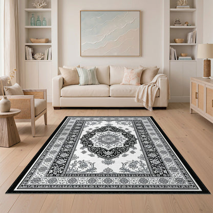 Black White Persian Medallion No. 6 Area Rug