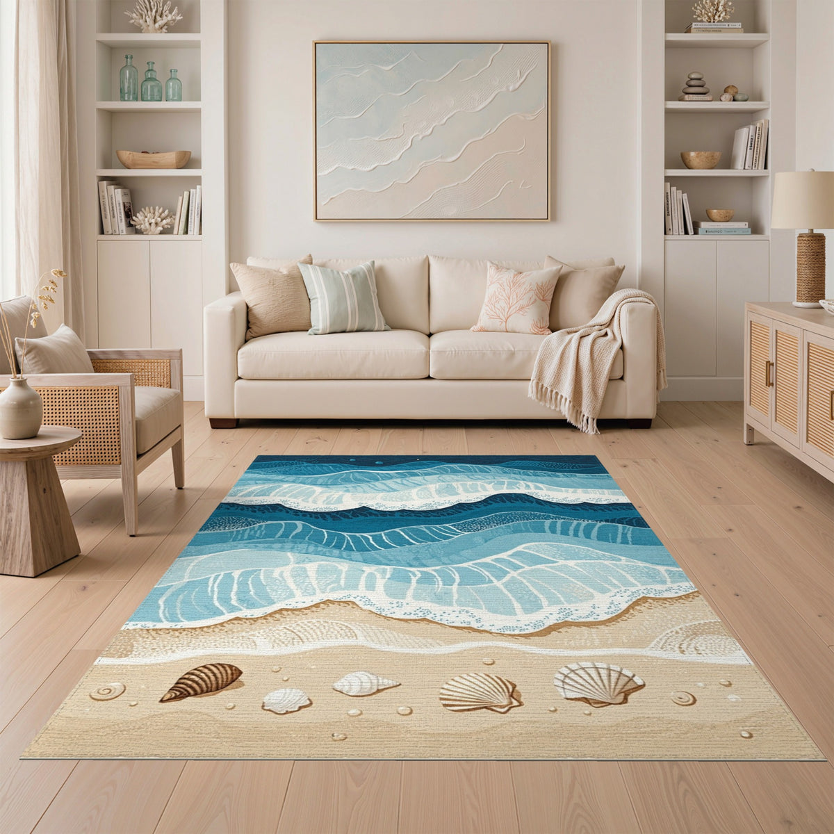Coastal Beach Ocean Waves Area Rug