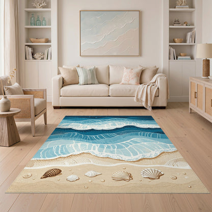 Coastal Beach Ocean Waves Area Rug