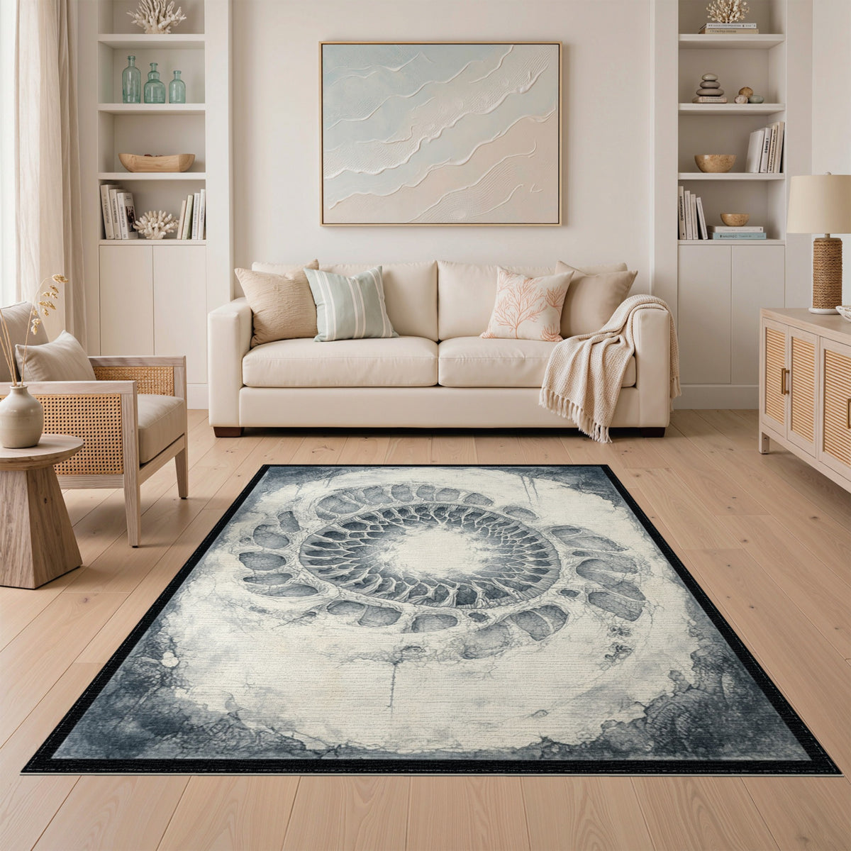 Black White Abstract Circular Area Rug