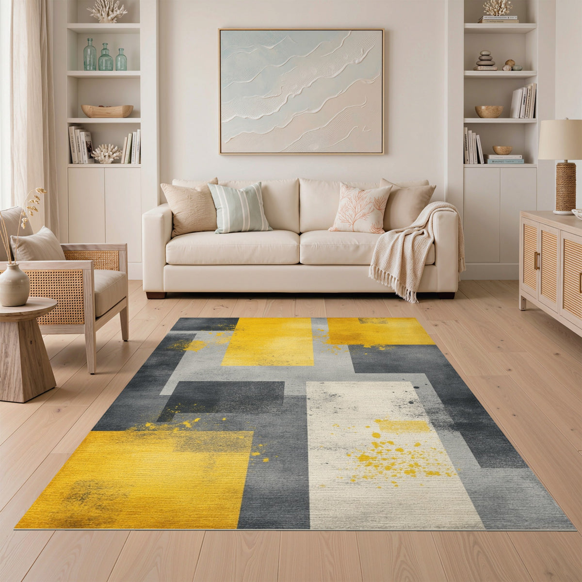 Geometric Modern Yellow Grey Geometric Abstract Area Rug