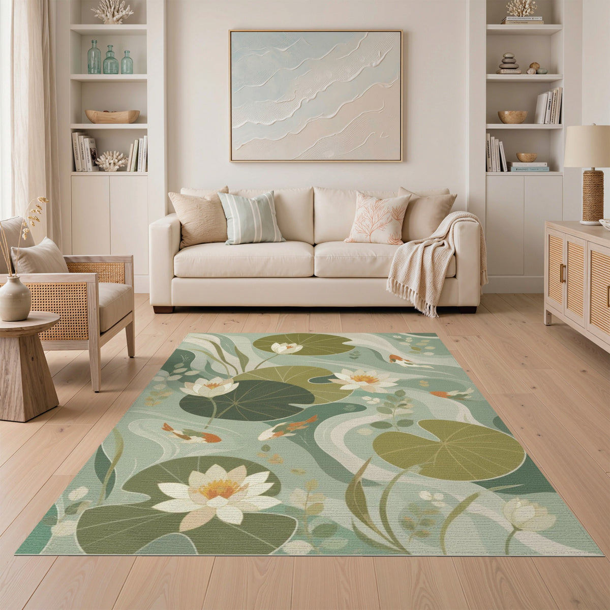 Lotus Koi Pond Washable Area Rug