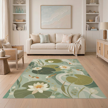 Lotus Koi Pond Washable Area Rug