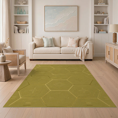 Green Hexagon Geometric Area Rug