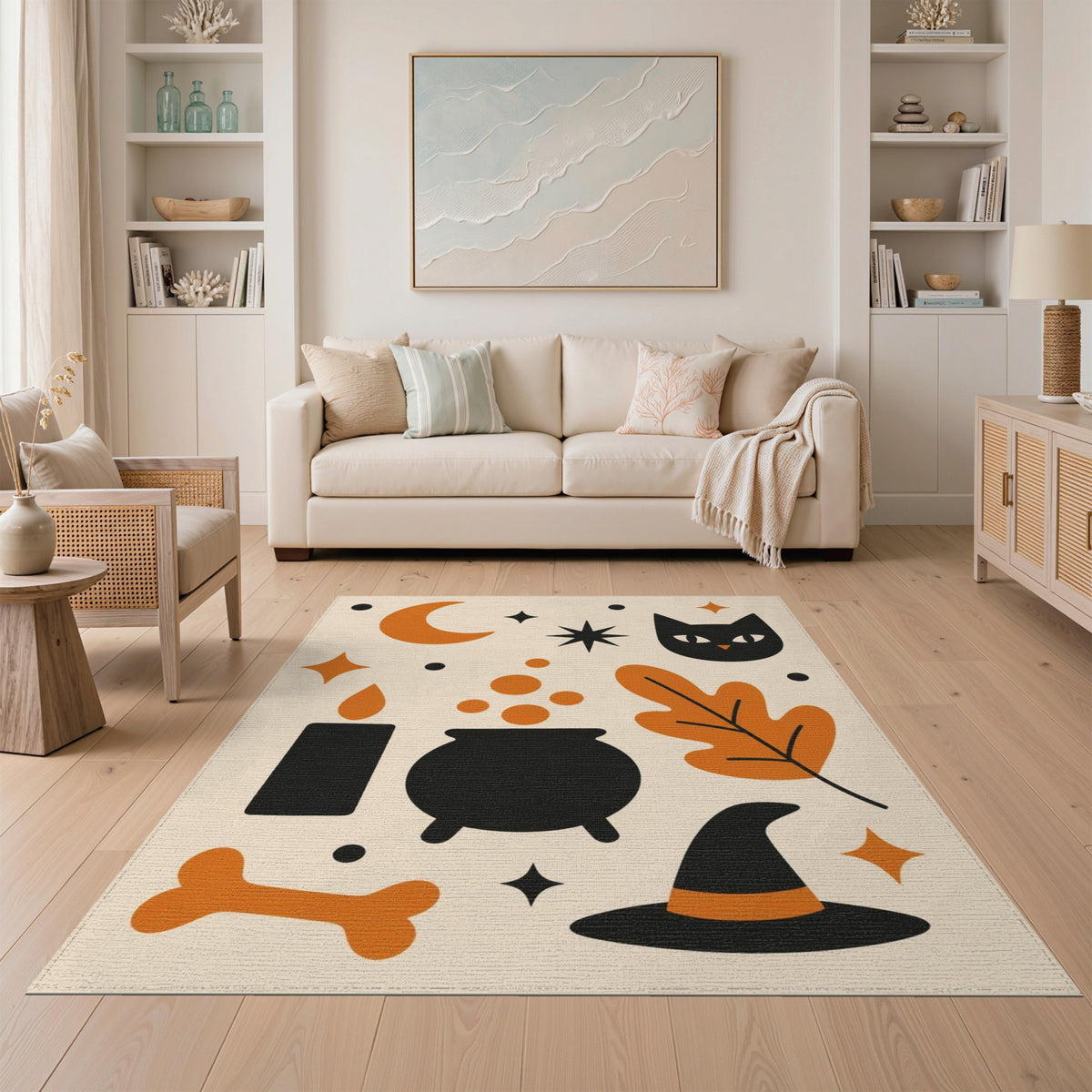 Halloween Cat Cauldron Washable Area Rug