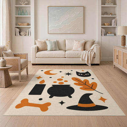 Halloween Cat Cauldron Washable Area Rug