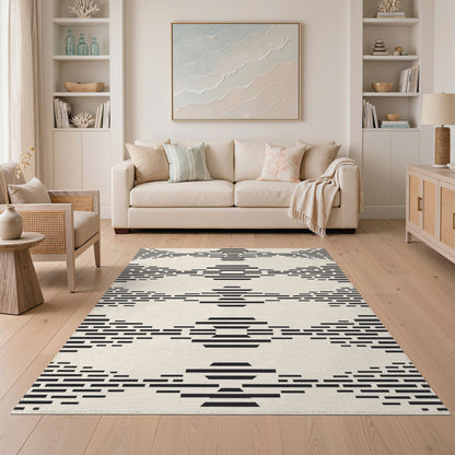 Black Geometric Washable Area Rug