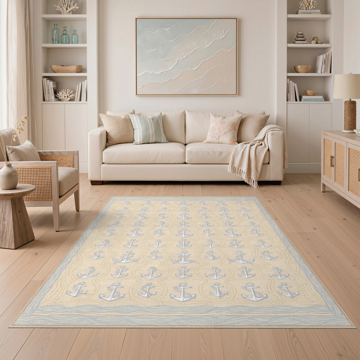 Beige Coastal Anchor Area Rug