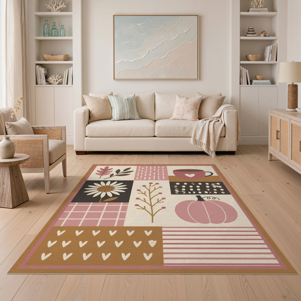 Pink Autumn Patchwork Area Rug