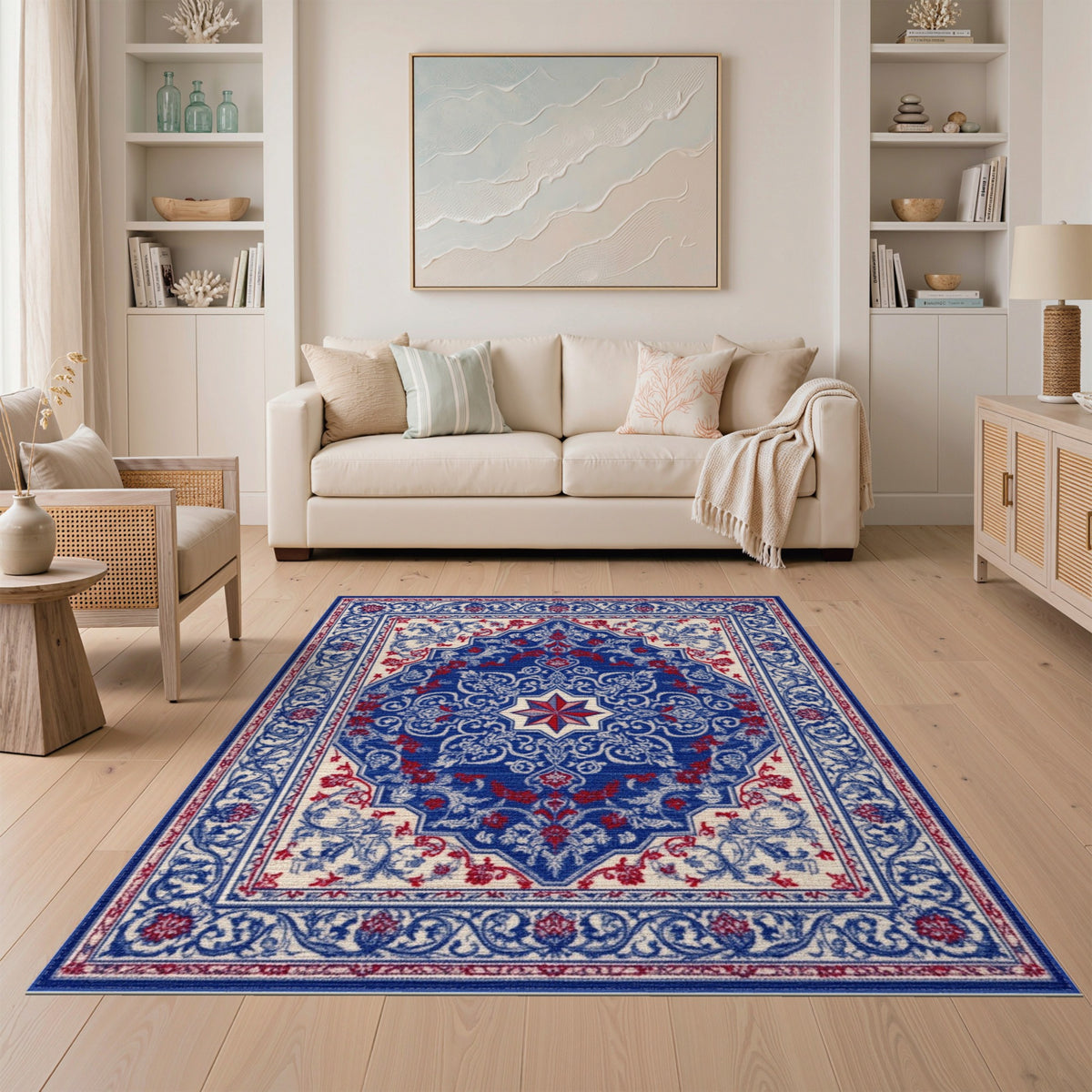 Blue Red Persian Star Medallion Area Rug