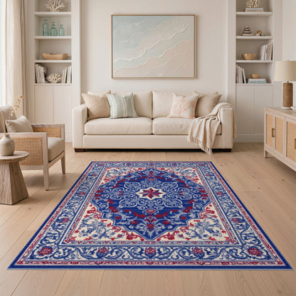 Blue Red Persian Star Medallion Area Rug