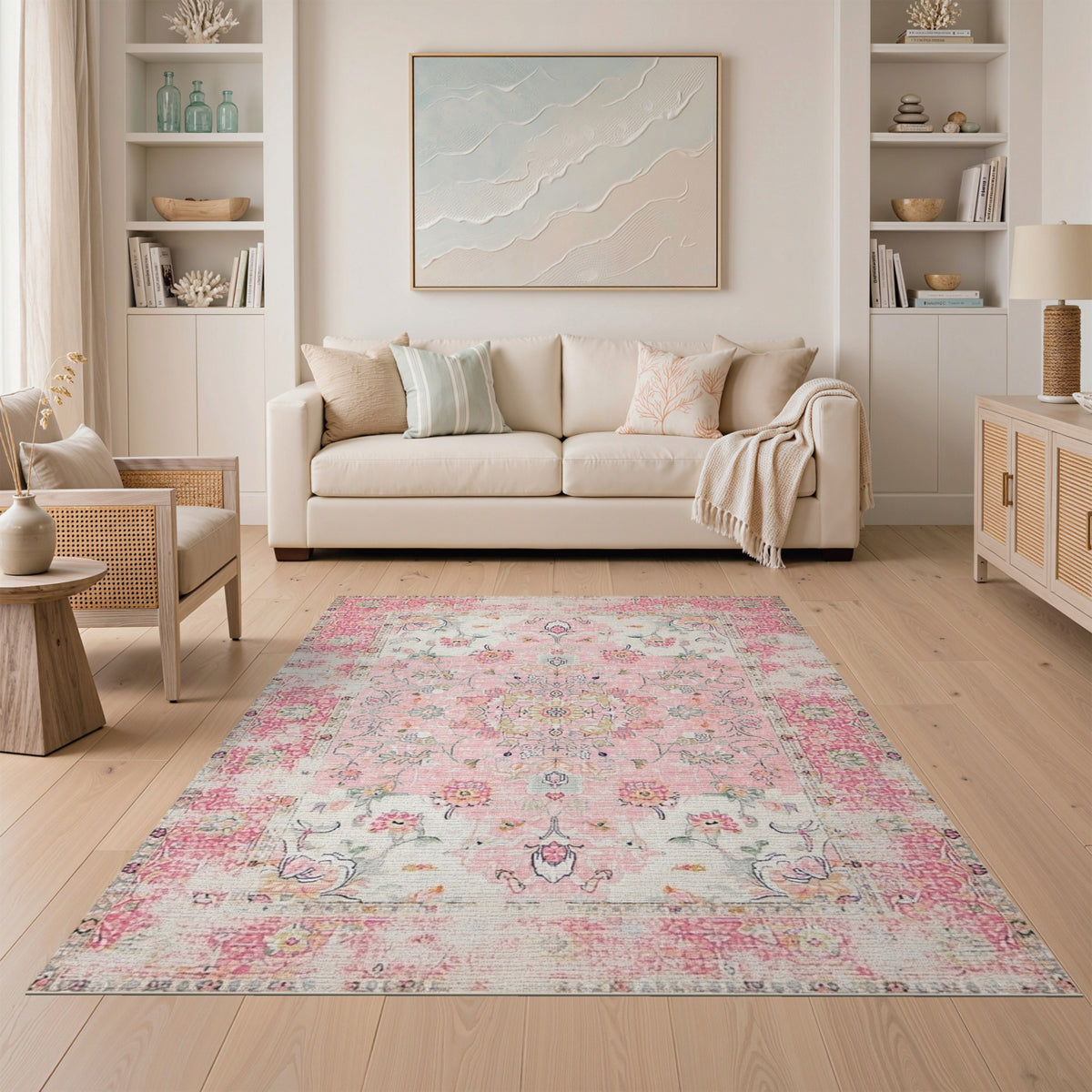 Pink Floral Vintage Washable No. 68 Area Rug