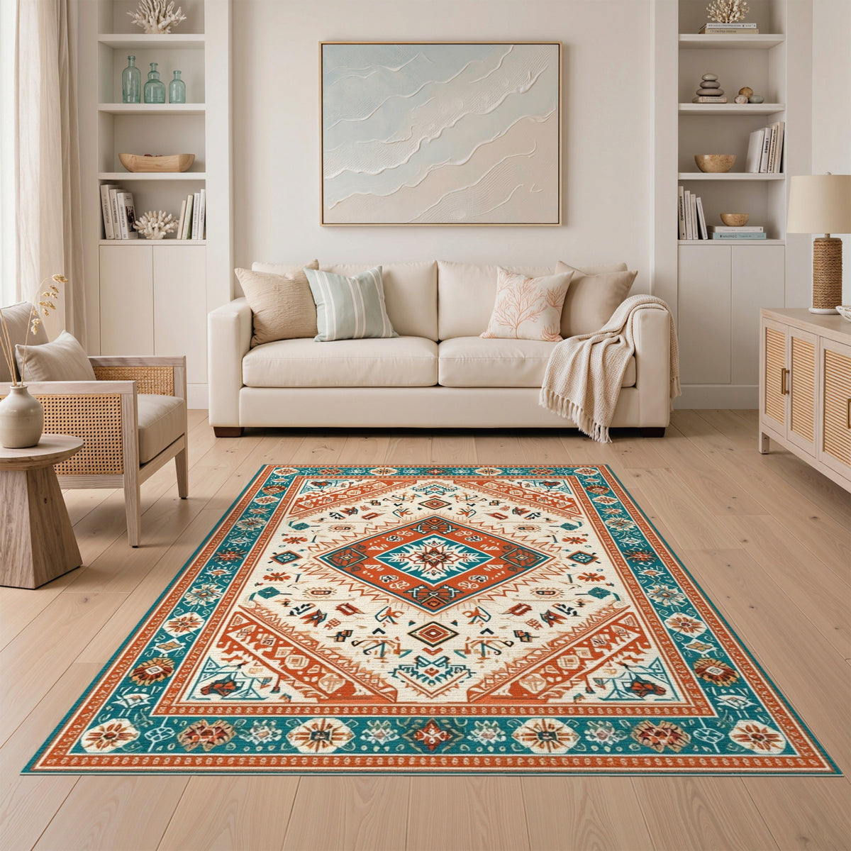 Teal Orange Southwestern Area Rug