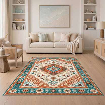 Teal Orange Southwestern Area Rug