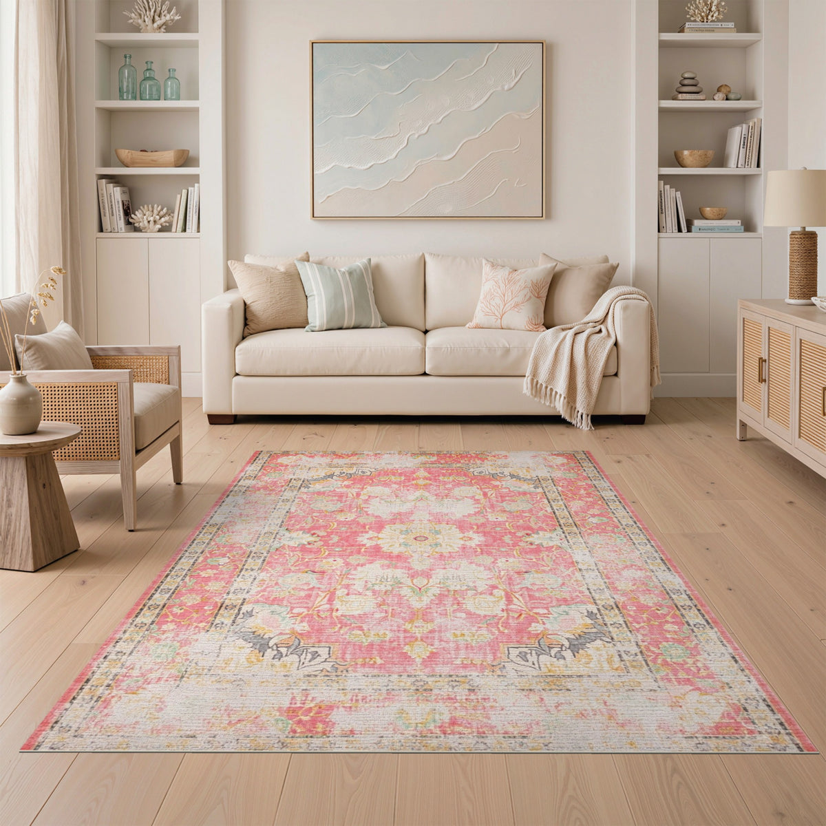 Pink Distressed Floral Vintage Distressed Vintage Area Rug