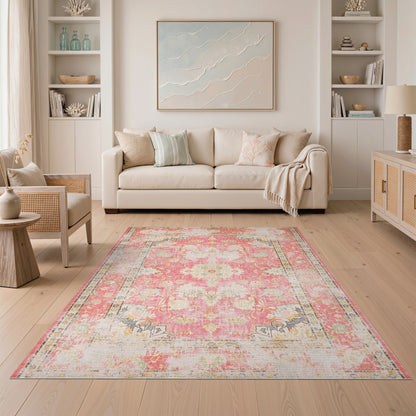 Pink Distressed Floral Vintage Distressed Vintage Area Rug
