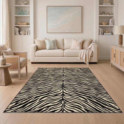 Geometric Modern Black and White Zebra Stripe Black White Area Rug