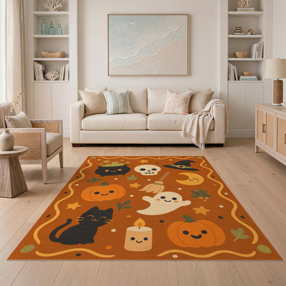 Orange Cute Halloween Orange Kids Cartoon Rug