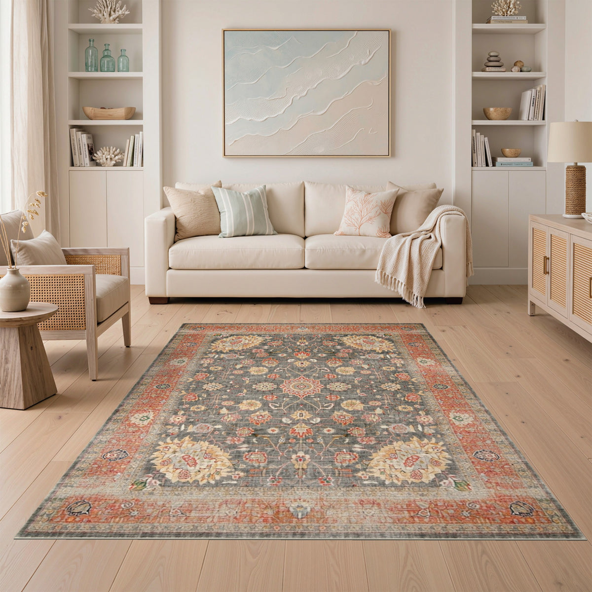 ODIKA Grey Persian Floral Area Rug