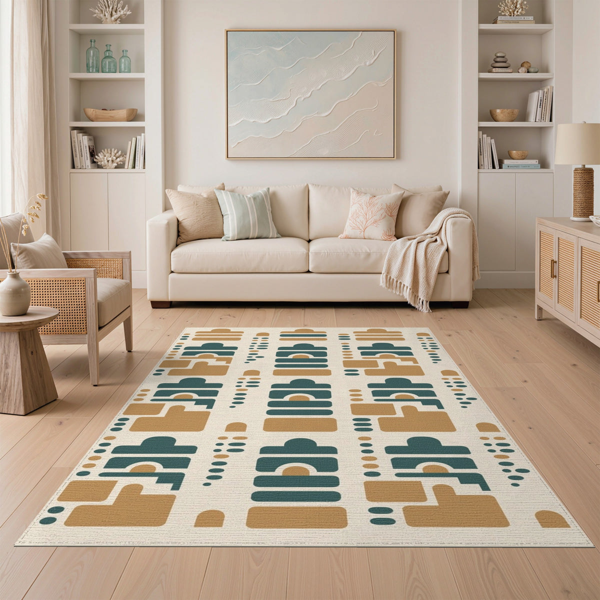 Geometric Brown Teal Area Rug