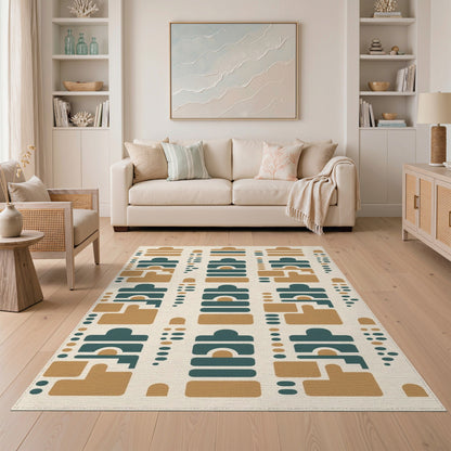 Geometric Brown Teal Area Rug