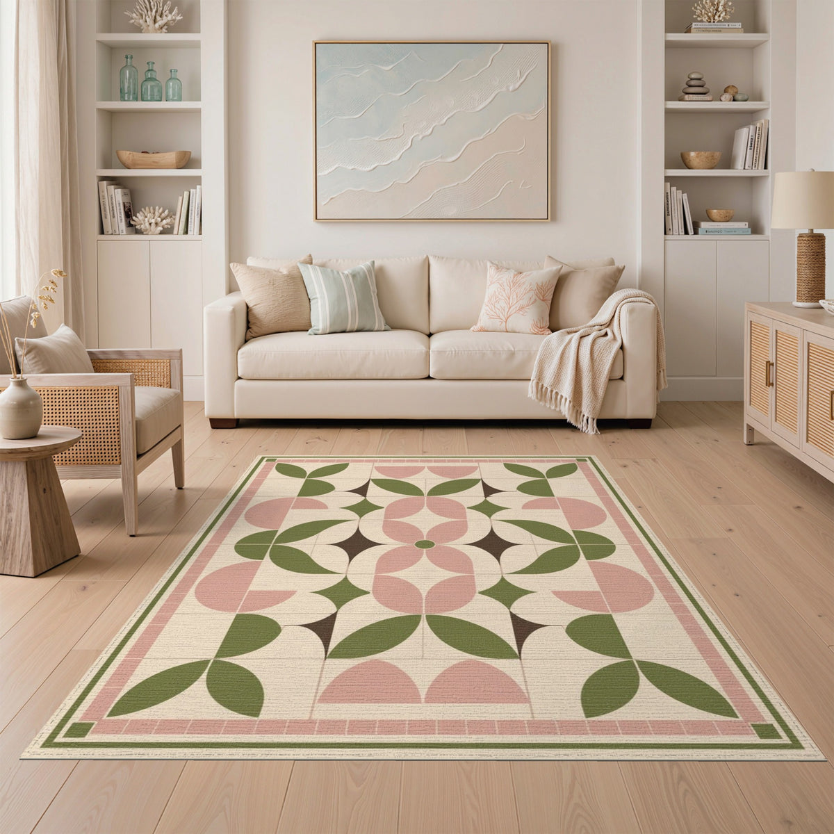 Pink Geometric Leaf Area Rug