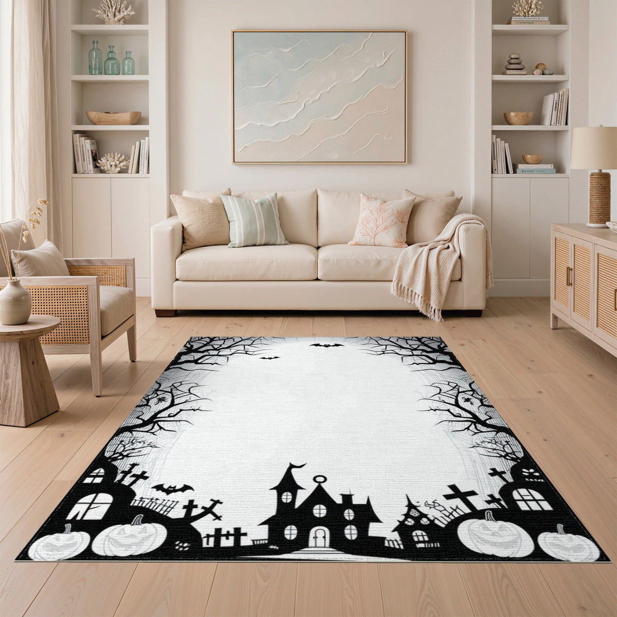 Spooky Halloween Silhouette Washable Area Rug