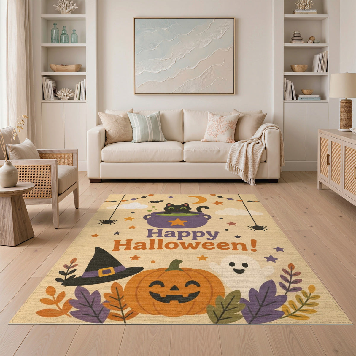 Happy Halloween Black Cat Kids Area Rug