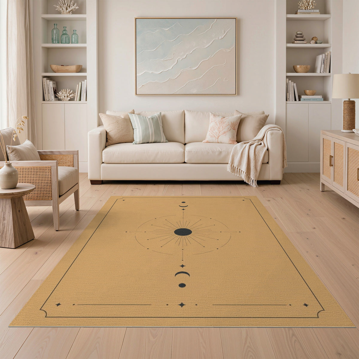 Celestial Sun Moon Phase Geometric Area Rug