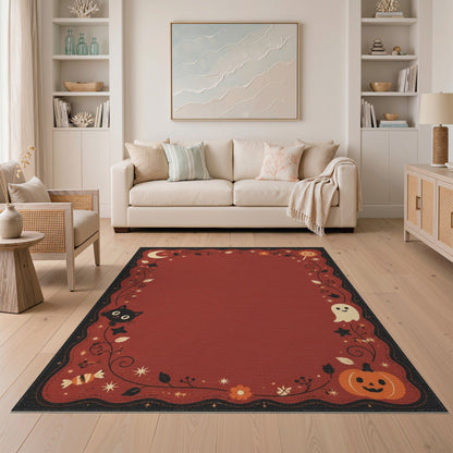 Red Halloween Kids Cartoon Area Rug