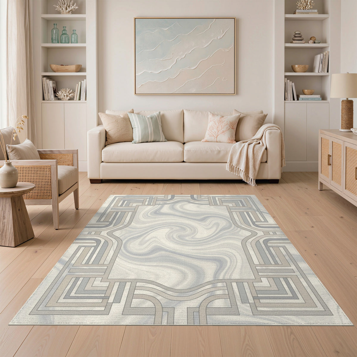 Neutral Geometric Marble Area Rug