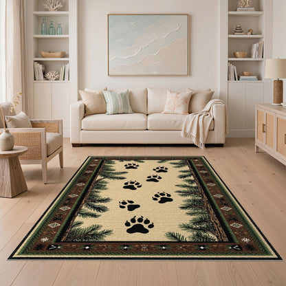 Bear Paw Tracks Pine Border Area Rug