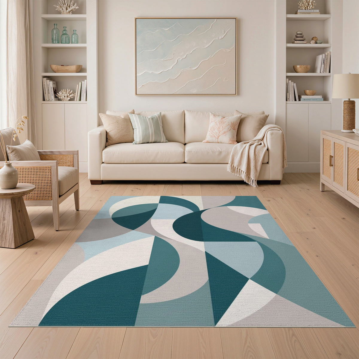 Teal Geometric Modern Area Rug