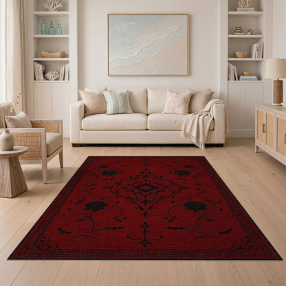 Gothic Red Rose Bat Area Rug