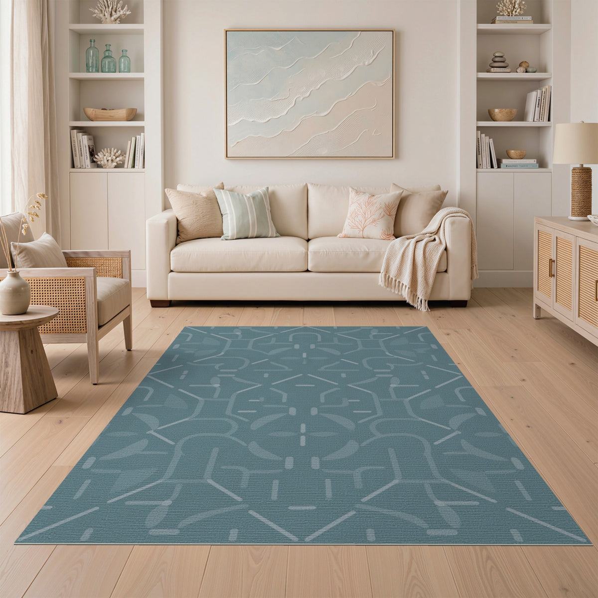 Teal Geometric Symmetrical Area Rug
