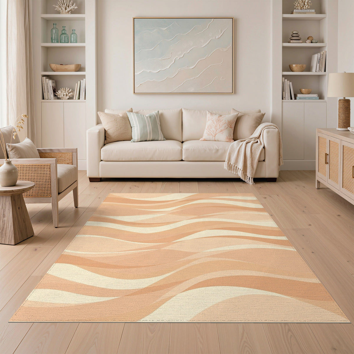 Beige Wavy Abstract Area Rug