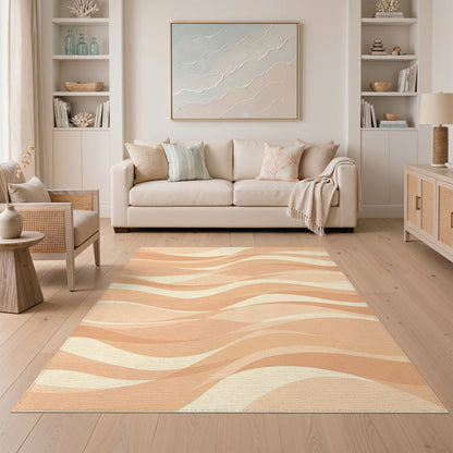 Beige Wavy Abstract Area Rug