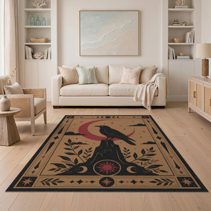 Brown and Tan Mystic Raven Crescent Moon Area Rug
