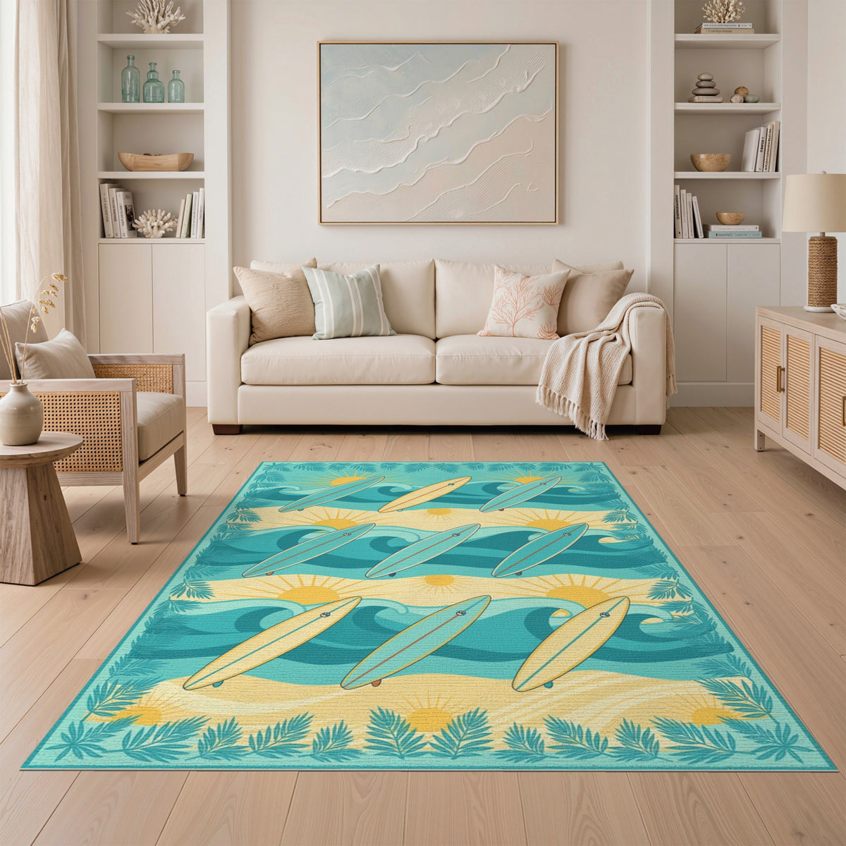 Surfboard Waves Coastal Area Rug