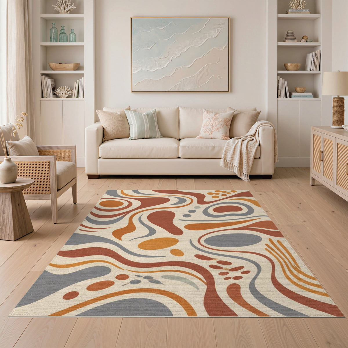 Brown and Tan Earthy Abstract Swirl Area Rug